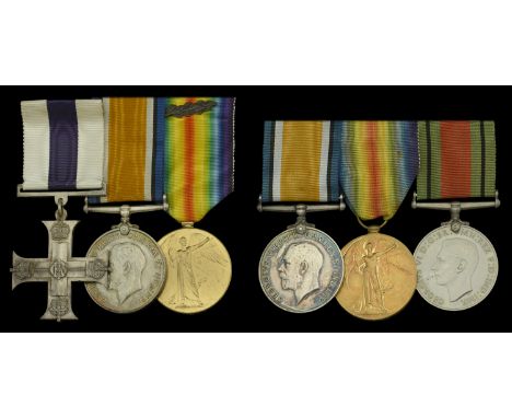 Family Group:  A Great War ‘Western Front’ M.C. group of three awarded to Major J. Leckie, Machine Gun Corps, who died of wou