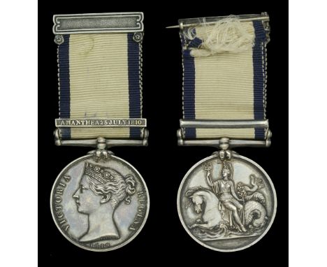 Naval General Service 1793-1840, 1 clasp, Amanthea 25 July 1810 (Chas. P. Coppin, Lieut. R.N.) fitted with contemporary ribbo