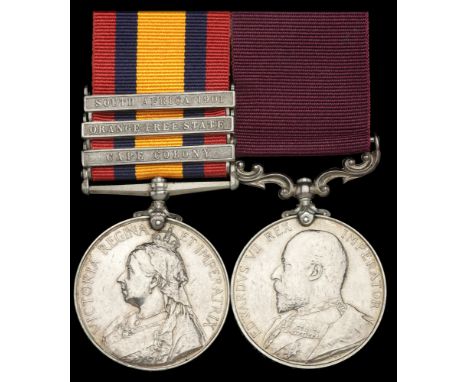 Pair: Saddler Quartermaster Sergeant T. Hallett, Royal Field Artillery  Queen’s South Africa 1899-1902, 3 clasps, Cape Colony