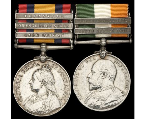 Pair: Gunner E. Hudson, Royal Field Artillery  Queen’s South Africa 1899-1902, 3 clasps, Cape Colony, Orange Free State, Tran