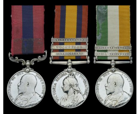 Family Group:  A Boer War D.C.M. group of three awarded to Battery Sergeant Major H. Golesworthy, Royal Field Artillery Disti