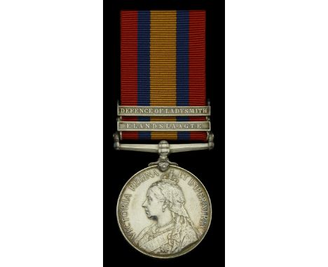 Queen’s South Africa 1899-1902, 2 clasps, Elandslaagte, Defence of Ladysmith (4606 Pte. J. Warren. 5/Lcrs.) very fine £500-£7