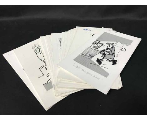 ORIGINAL COMIC FOOTBALL RELATED ARTWORKby Rod McLean, along with Marx Tinplate Speedway set