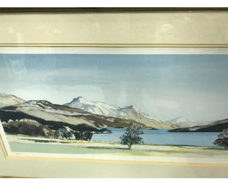 AFTER T H SHANKS,print; along with a watercolour depicting a river (2) 40cm x 70.5cm Both mounted framed and under glass