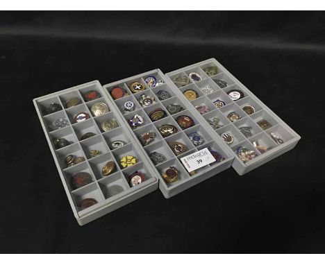 LOT OF MILITARY RELATED ENAMEL BADGES AND BUTTONS along with wartime postcards 