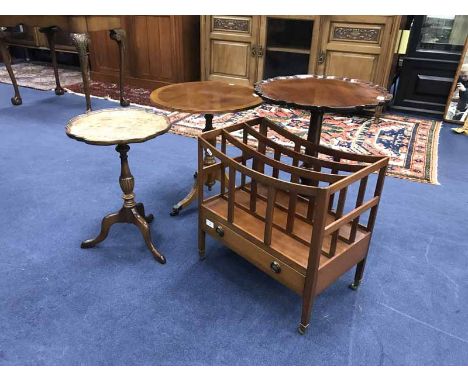 REPRODUCTION MAHOGANY CANTERBURYalong with two circular occasional tables with pillar tripod supports