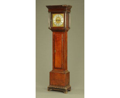 An oak longcase clock, with brass dial inscribed "Jonas Barber" with eight day movement.   CONDITION REPORT: This clock is a 