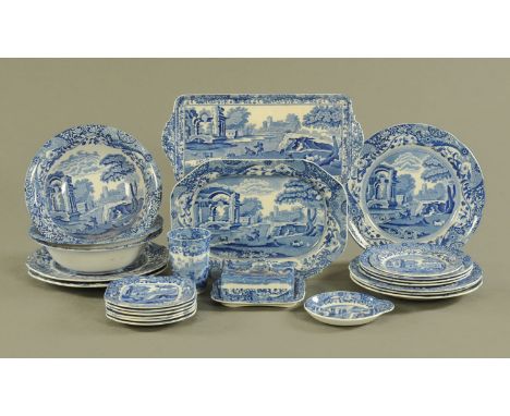 A quantity of Copeland Spodes Italian blue and white transfer printed ware, comprising ashette, 3 bowls, beaker, tray, butter
