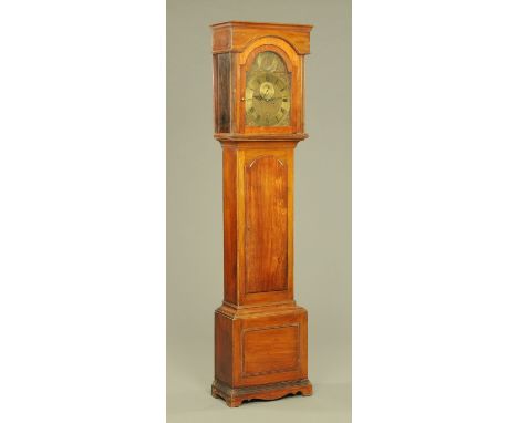 A William Kemp of Lewes eight day striking longcase clock movement in matched case, with arched trunk door and raised on brac