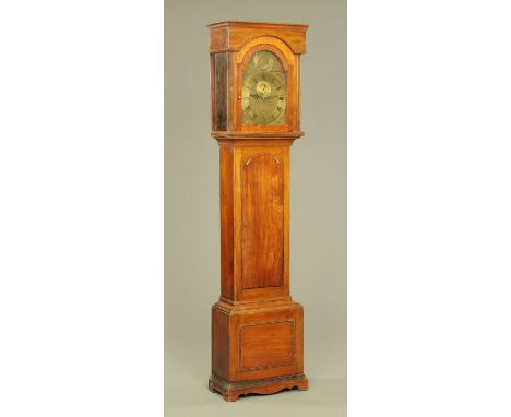 A William Kemp of Lewes eight day striking longcase clock movement in matched case, with arched trunk door and raised on brac