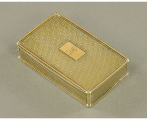 A George IV silver gilt snuff box, by Nathaniel Mills, Birmingham 1827, engine turned and with guilloche engraving, 72 mm x 4