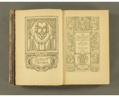 Robert Burton, two volumes "The Anatomy of Melancholy", illustrated by E McKnight Kauffer, signed by E McKnight Kauffer to hi