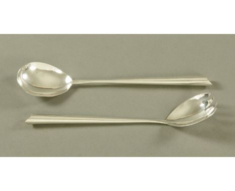 A pair of silver salad servers Birmingham 1900, maker probably Henry Bourne.  118 grams. CONDITION REPORT: The fork is in gen