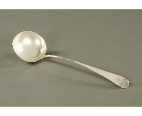 A George III Newcastle silver soup ladle, 1808 maker George Murray.  181 grams, length 35 cm.