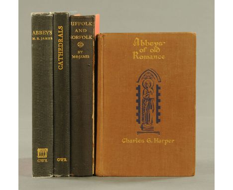 "Suffolk and Norfolk" by M.R. James, "Abbeys of Old Romance" by Charles Harper, "Abbeys" by M.R. James, published for the Gre