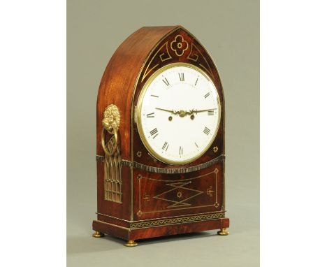 A Regency mahogany brass strung lancet type bracket clock, by Grant Fleet Street London, with enamelled dial and two train st