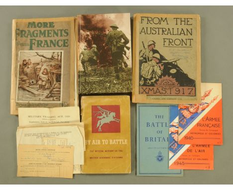 A collection of First and Second World War publications, "From The Australian Front Christmas 1917", "More Fragments from Fra