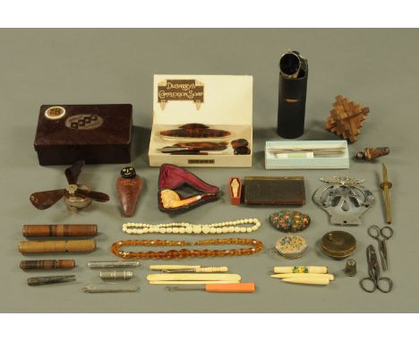 A large quantity of collectibles, including meerschaum pipe, scissors, needles etc.
