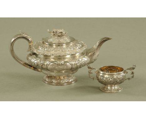 A George IV silver teapot and sugar basin London 1824, maker Robert Peppin.  889 grams (see illustration).