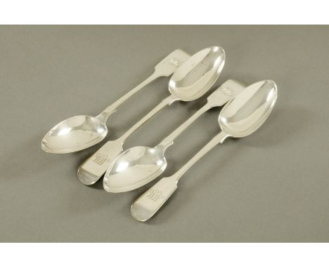 Four Victorian silver dessert spoons, Charles Wallis 1855.  146 grams.