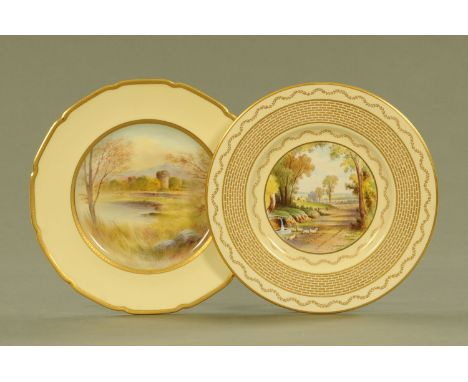 A Spode Copelands China cabinet plate, painted with a rural scene, signed "Benn", diameter 26.5 cm, and a Royal Doulton cabin