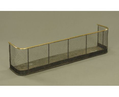 A 19th century brass mounted mesh fireguard with iron tray.  Internal length 120 cm, return 25 cm. CONDITION REPORT: Hight 30
