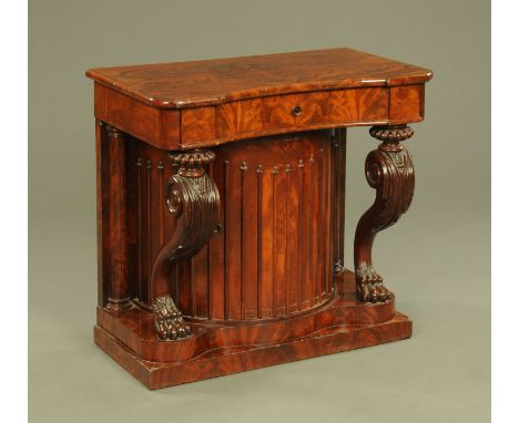 A 19th century Continental empire style inverted bowfront side cabinet, with half pillar cupboard and with cabriole legs supp