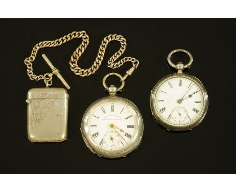 A Masters of Rye silver cased pocket watch, with Albert chain and plated Vesta case, and a fusee pocket watch (no makers name