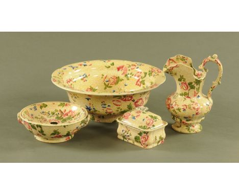A Copeland late Spode toilet jug and basin set, circa 1840. CONDITION REPORT: The inner draining dish on the rectangular soap