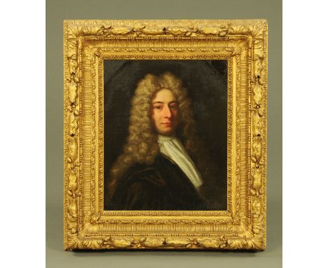 An 18th century oil painting on canvas, portrait of a gentleman.  56 cm x 46 cm, in original gilt frame (see illustration).