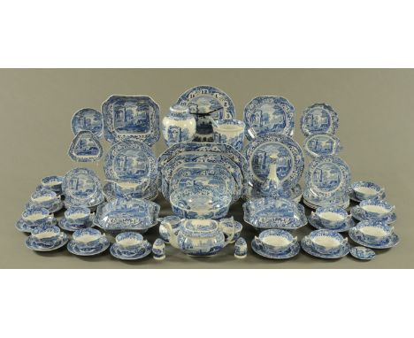 A Copeland Spode Italian blue and white transfer printed tea and dinner service, comprising two lidded tureens, three graduat