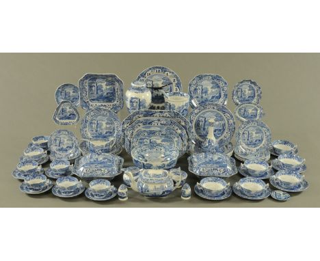 A Copeland Spode Italian blue and white transfer printed tea and dinner service, comprising two lidded tureens, three graduat