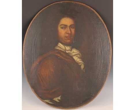 Circle of Godfrey Kneller - Oval Half Length Portrait of a Gentleman (possibly a Portrait of Godfrey Kneller), 18th century o
