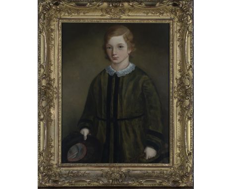 Continental Provincial School - Three-quarter Length Portrait of a Child holding a Hat and Riding Crop, 19th century oil on c