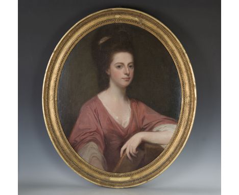 George Romney - Half Length Portrait of Lady Laetitia Beauchamp-Proctor née Johnson, oval oil on canvas, circa 1780, label ve