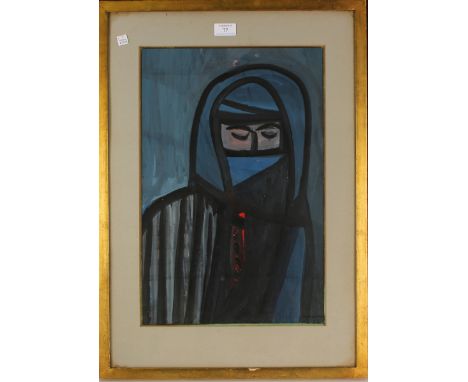 Mohamed Hamri - Portrait of a Moroccan Lady, 20th century watercolour with gouache, signed and dated '62 recto, label verso, 