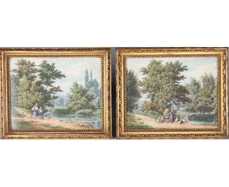Hedwig Calmelet - Women washing Clothes in a River, a pair of 19th century watercolours, both signed, each 11cm x 13.5cm, bot