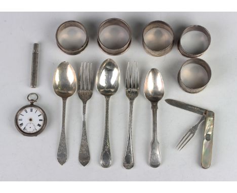 A late Victorian silver christening fork and spoon, engraved with floral decoration, London 1897 and 1898 by Sibray, Hall &am