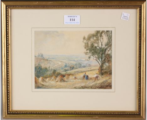 Henry John Kinnaird - Harvest Landscape, and Cattle by a River, a pair of late 19th/early 20th century watercolours, both sig