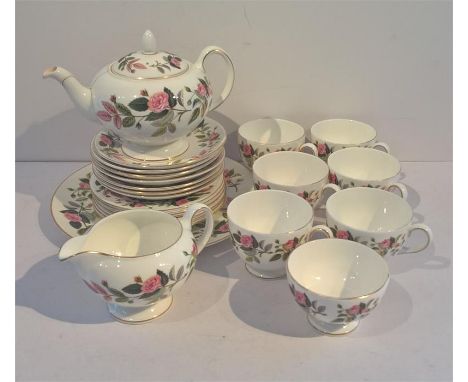 Hathaway Rose Wedgewood Bone China Tea Service including Cake Plate, Six Small Plates, Six Tea Cups (2a/f), Six Saucers, Suga