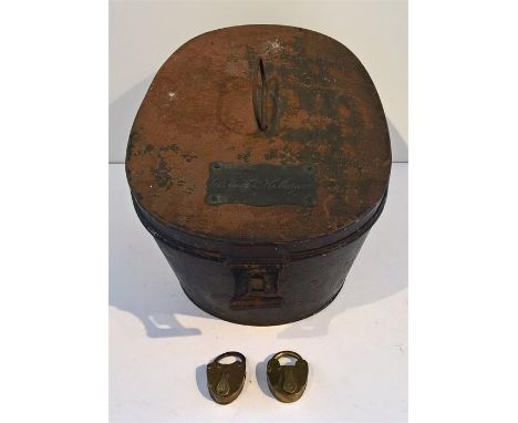 Tin Epaulette / Plume Box (empty) with inscribed plaque Col. The Hon. F C Morgan + Two Brass Naval Padlocks