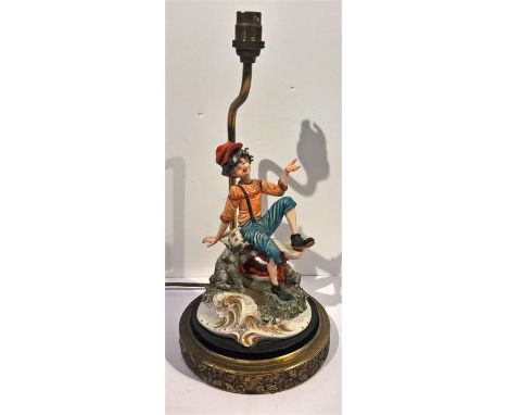 MENEGHETTI Capodimonte Table Lamp, Boy & Dog, 36cm height