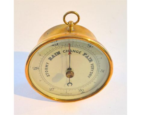 A Early 20th Century Brass Barometer, 13cm Diameter x 6cm Depth 