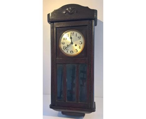 American Chiming Wall Clock, Original Key and Pendulum,  78cm H x 33cm W 