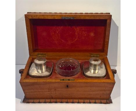 Edwardian Mahogany Tea Caddy, Original Interior, Slight Crack to Glass Jar