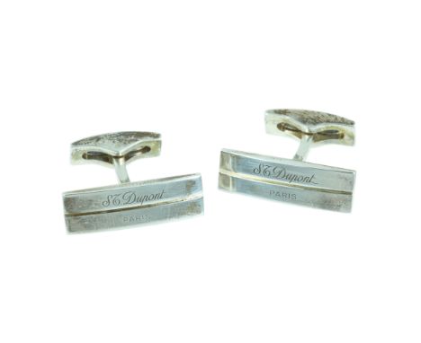 A PAIR OF CUFFLINKS BY DUPONT in sterling silver, each with an elongated rectangular face, signed Dupont, in a fitted Dupont 
