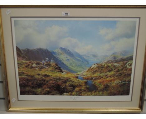 After Rex Preston (British contemporary) colour print 'Picnic At Buttermere' mounted framed and glazed 45cm x 63cm &amp; 59cm