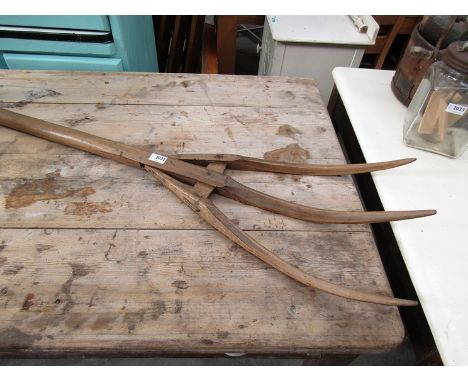 A rustic farm hay fork 
