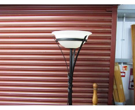 A glass bowl shade metal base uplighter standard lamp 