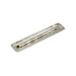 A SILVER COLOURED DIP PEN AND SILVER OBLONG TRAY